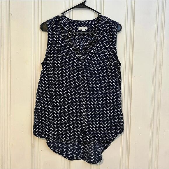 Garnet Hill Women's 8 blue white polka dot 100% silk button down sleeveless top - Picture 1 of 4